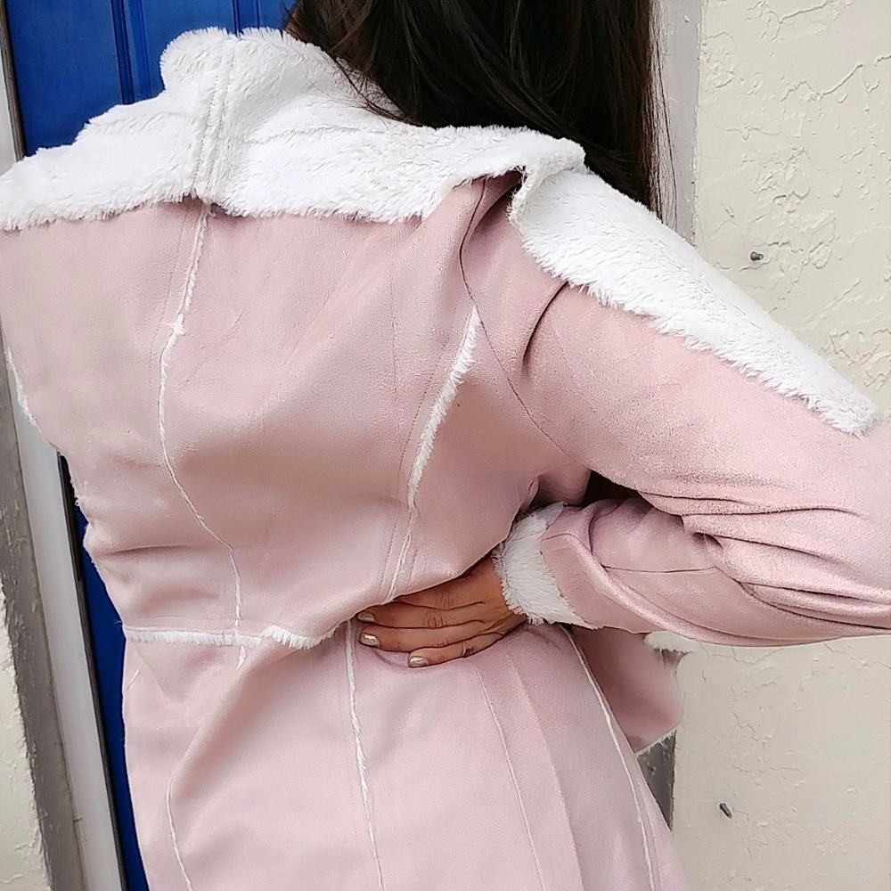 Shearling  Lined blush faux suede Jacket - Picture 8 of 8