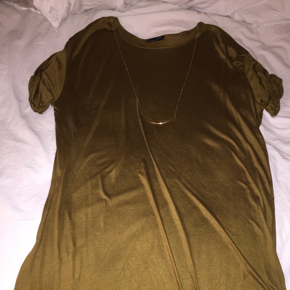 Mustard/green dress with built in necklace