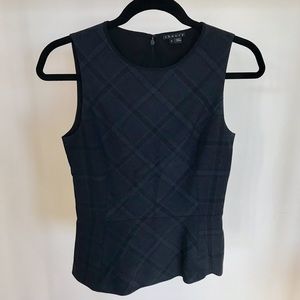 Theory Stretch Wool Plaid Peplum Sleeveless Top
