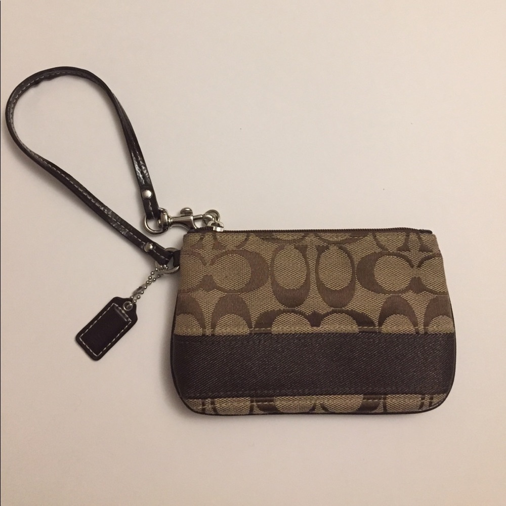 COACH brown stripe wristlet