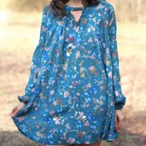 Teal Floral Keyhole Tunic