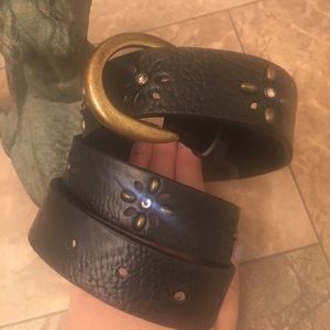 Vintage Black Leather Gypsy Boho Jeweled Belt M-L Vintage Black Leather Gypsy Boho Jeweled Belt M-L