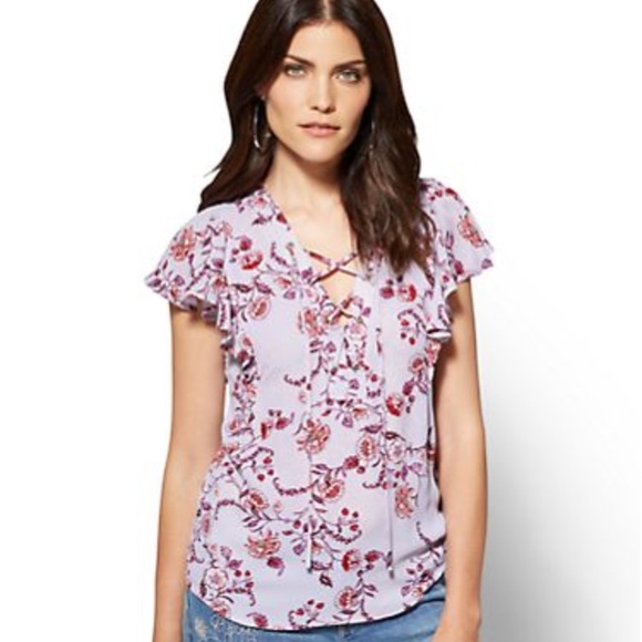Lace up ruffled sleeve blouse - Picture 1 of 3