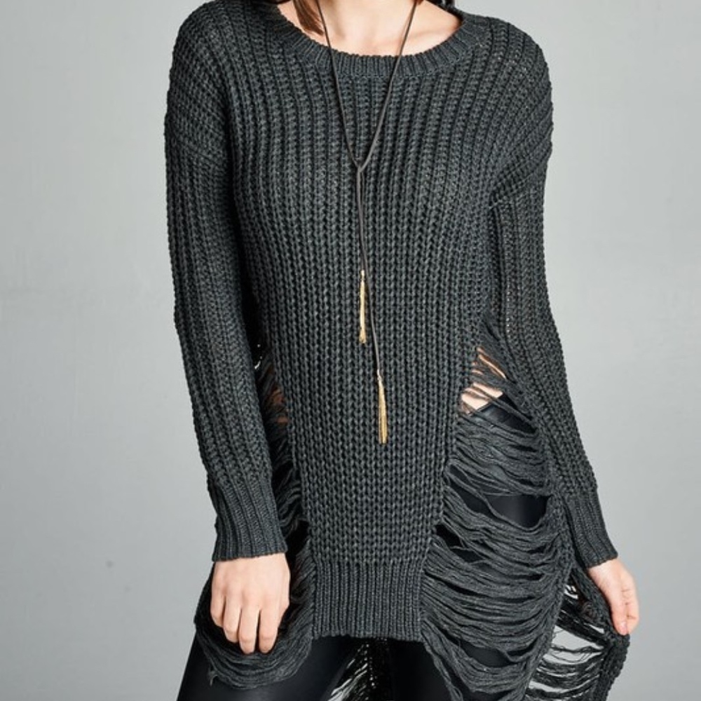 Distressed Charcoal Sweater