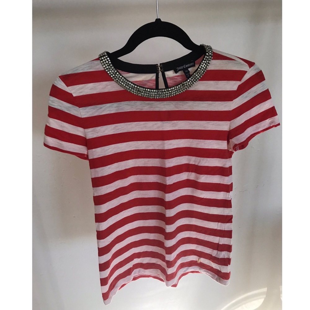 Juicy Couture Striped T-Shirt with Jeweled Collar