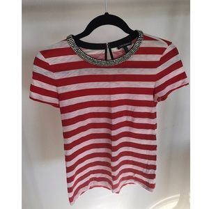 Juicy Couture Striped T-Shirt with Jeweled Collar