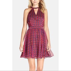 Adelyn Rae Chiffon Caged Back Fit and Flare Dress
