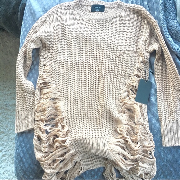 Khaki Distressed Knit Sweater - Picture 2 of 3