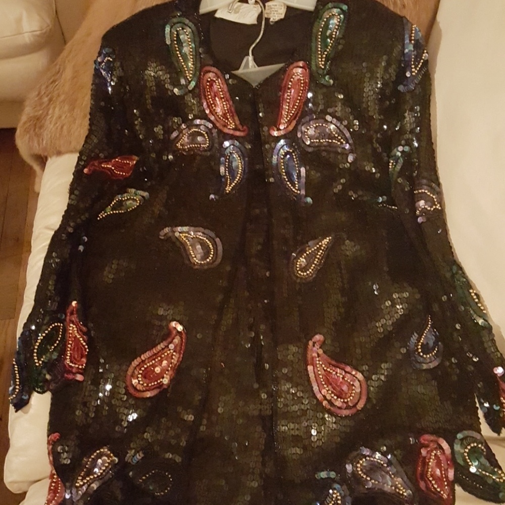 2 pcs Sequin & Beaded Skirt Suit