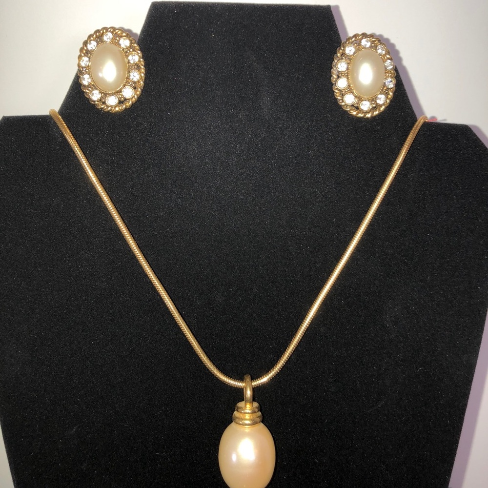 Faux Pearl Pendant and Earrings