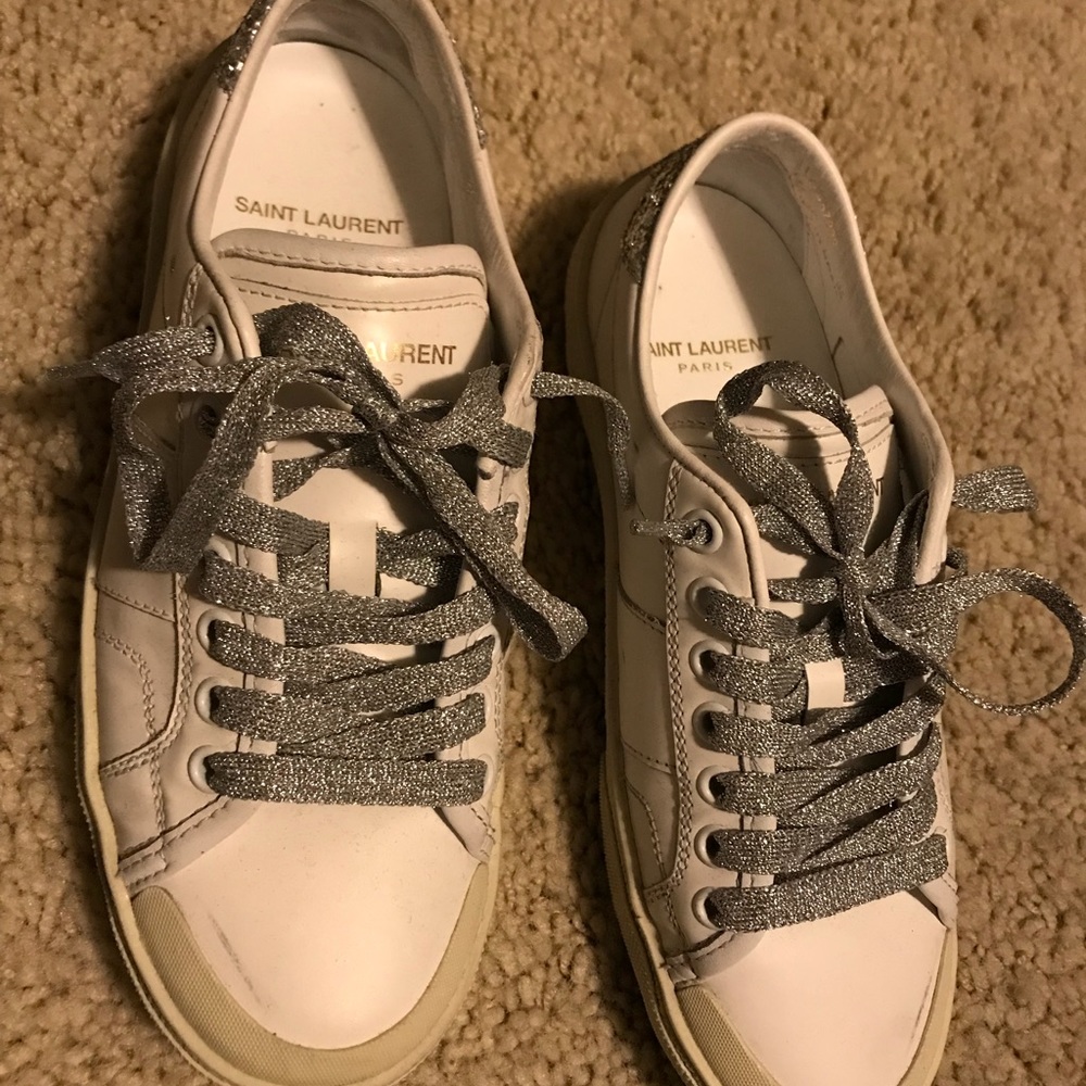 SL Court Classic glitter trimmed leather sneakers