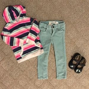 Striped hoodie and corduroy jeans