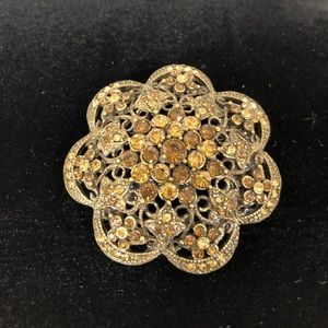 Marcasite Look and Light Gold Stone Brooch