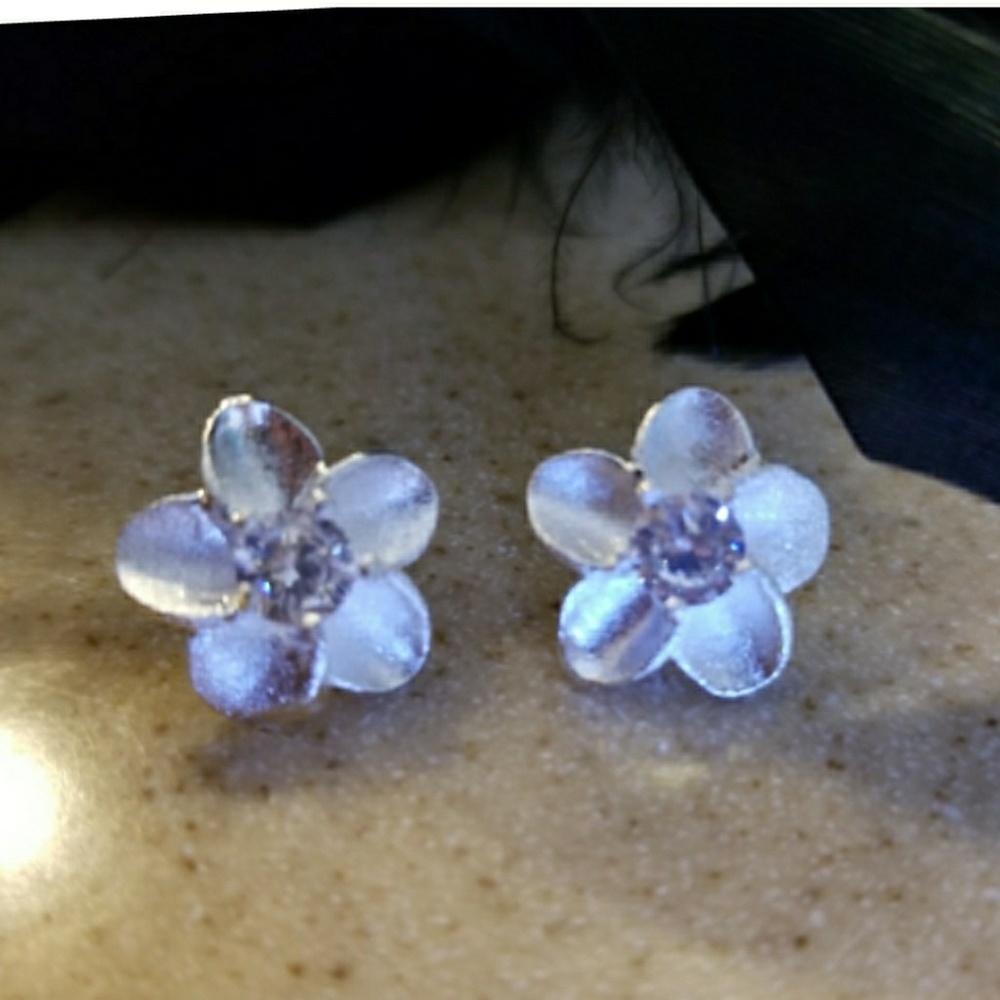 Genuine White Topaz Plumeria Earrings