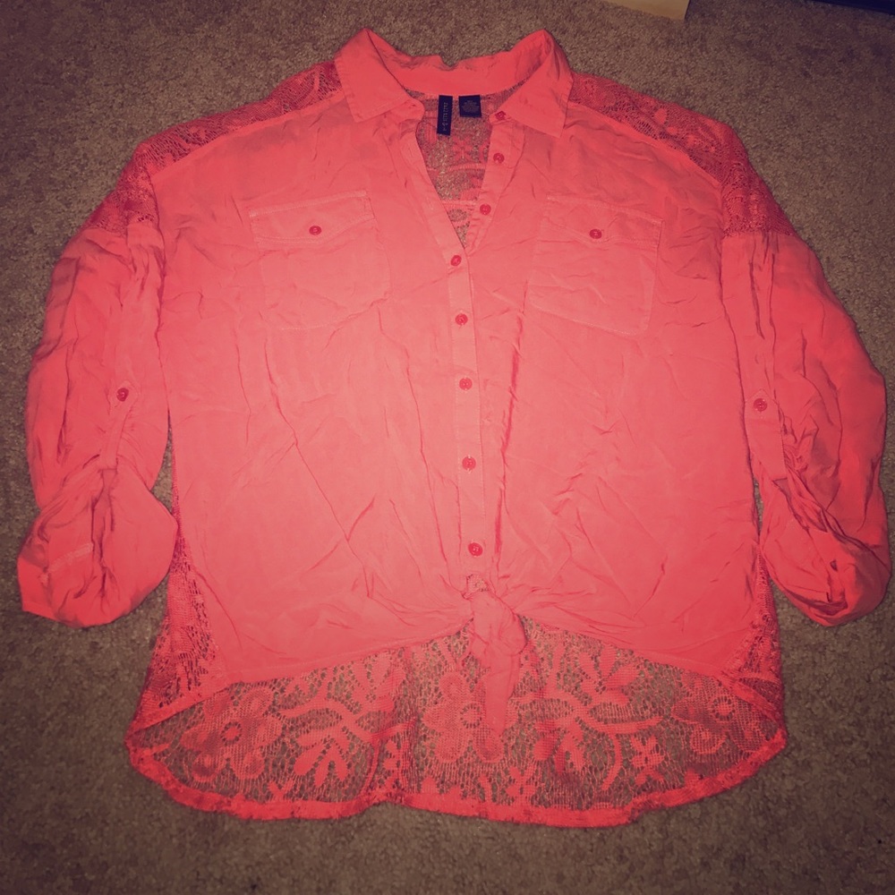 Coral lace back button down!