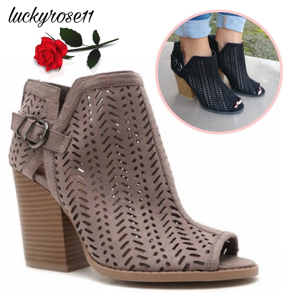 “Michelle” Taupe Peep Toe Ankle Booties