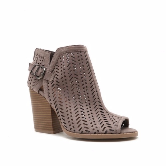 “Michelle” Taupe Peep Toe Ankle Booties - Picture 2 of 5