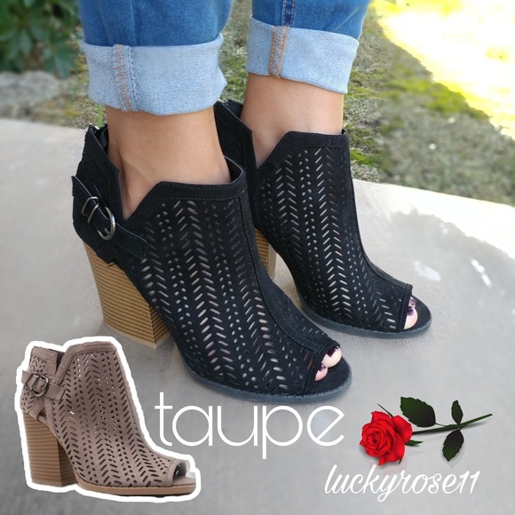 “Michelle” Taupe Peep Toe Ankle Booties - Picture 3 of 5