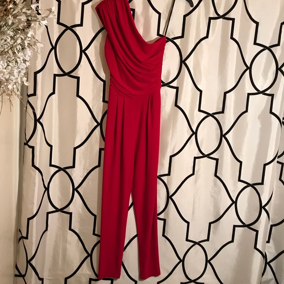 B Darlin Pants - Red One-shoulder Jumpsuit