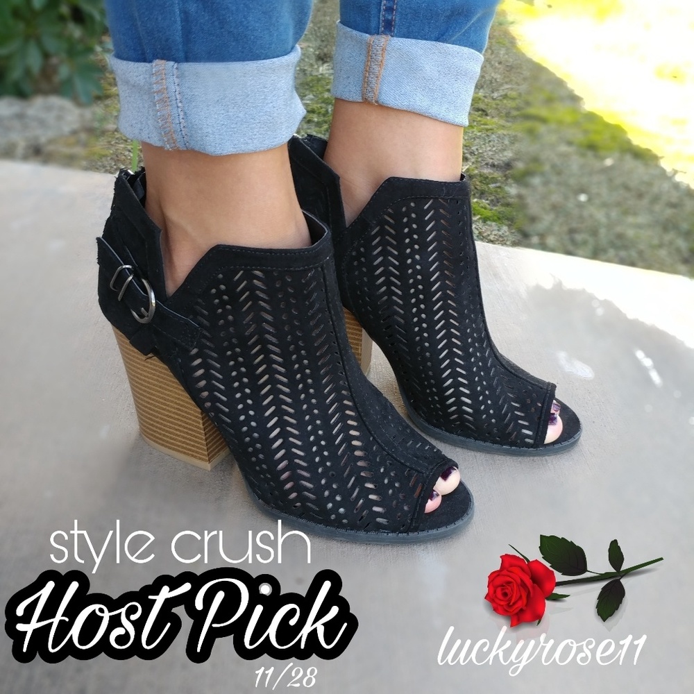 “Michelle” Black Peep Toe Ankle booties
