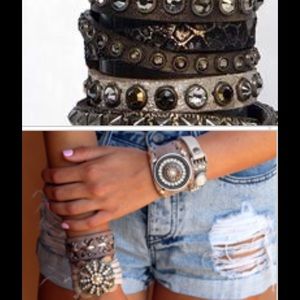 Designer Leatherock Crystal leather snap bracelet
