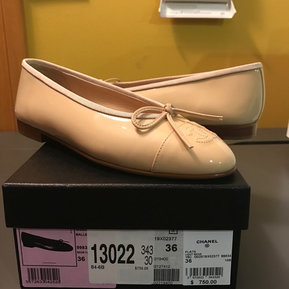 Chanel Nude Patent Leather Ballet Flats