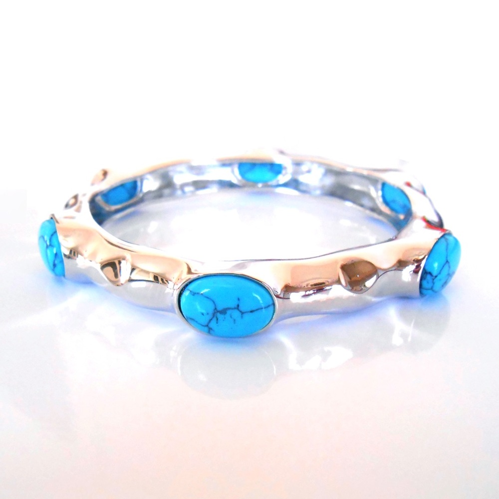 SALE! Hammered Sterling Silver Turquoise Bracelet.