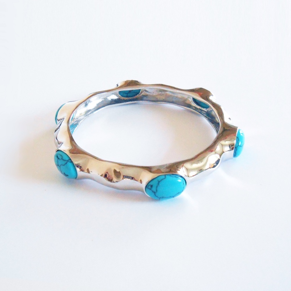 SALE! Hammered Sterling Silver Turquoise Bracelet.