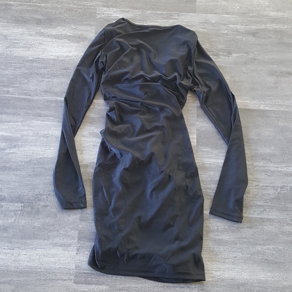 Black Back Stitched Shiny Long Sleeve Mini