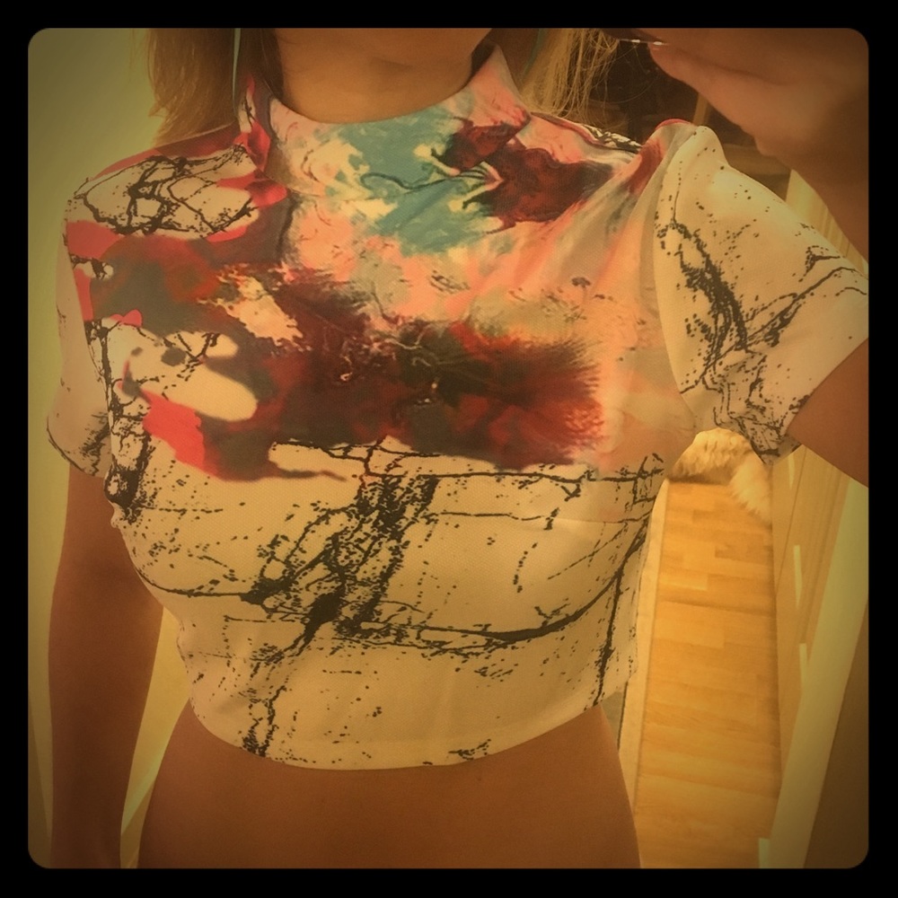 Crop top with exposed zipper back