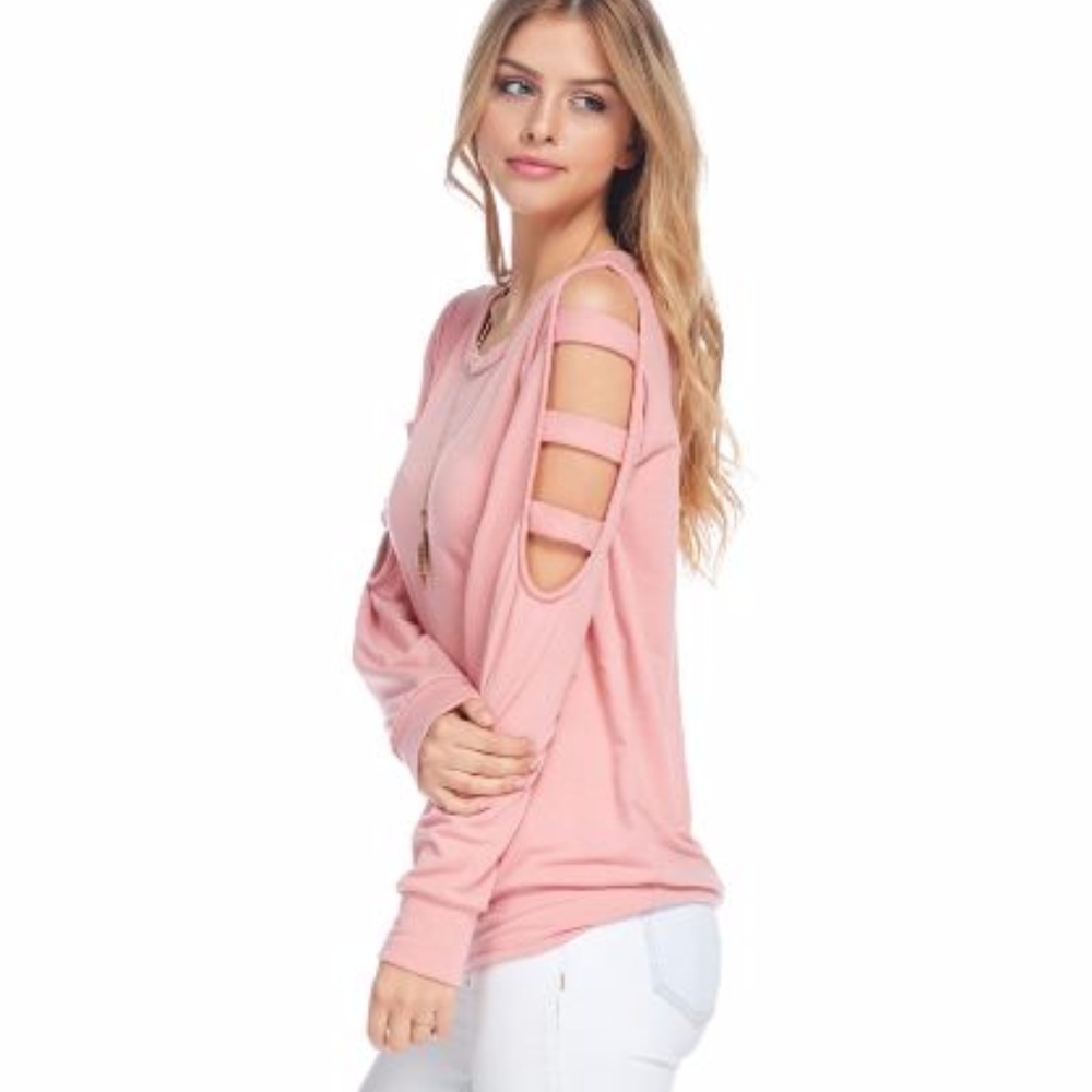 “Vida” Pink Ladder cut long sleeve tee