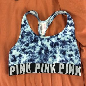 Blue tye dye PINK sports bra