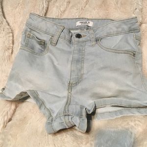 Forever 21 High Waist Light Wash Jean Short Shorts