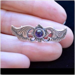 Vintage Jewelry - Revival Art Nouveau S Silver & Amethyst Pin Brooch Vintage Jewelry - Revival Art Nouveau S Silver & Amethyst Pin Brooch