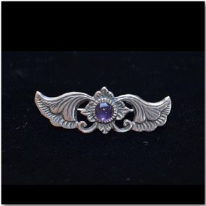 Vintage Jewelry - Revival Art Nouveau S Silver & Amethyst Pin Brooch Vintage Jewelry - Revival Art Nouveau S Silver & Amethyst Pin Brooch