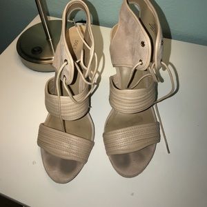 Pink/cream wedge heels