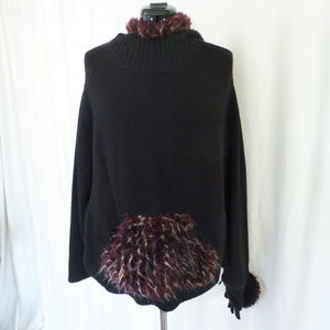 MACGirls black wool hoodie sweater faux fur 4X