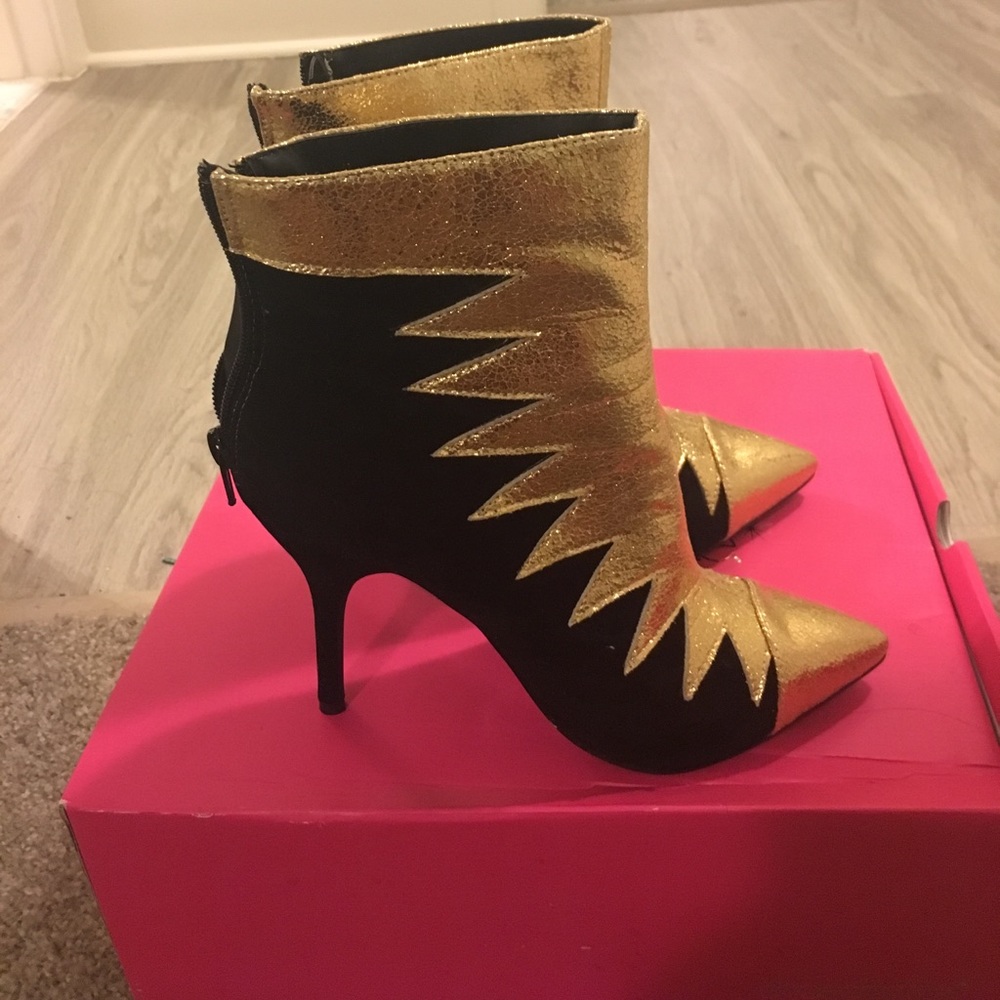 Gold and black booties