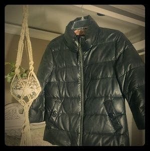 June Black leather puff coat