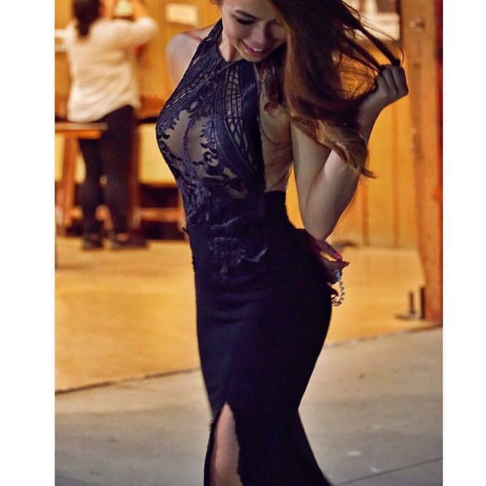 Black lace gown with slit