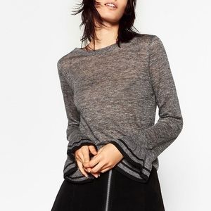 Zara grey marl sweater with sleeve frill
