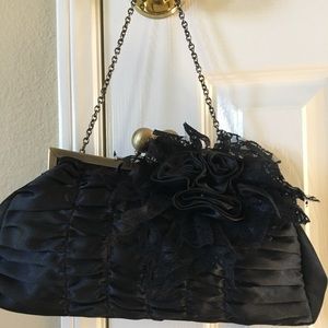 Evening black satin purse