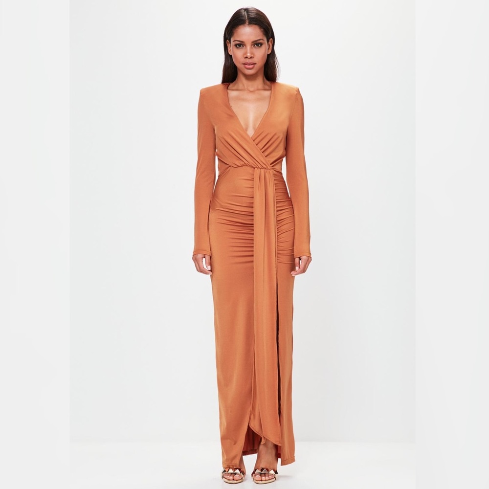 Burnt Orange Wrap Dress - Picture 3 of 4