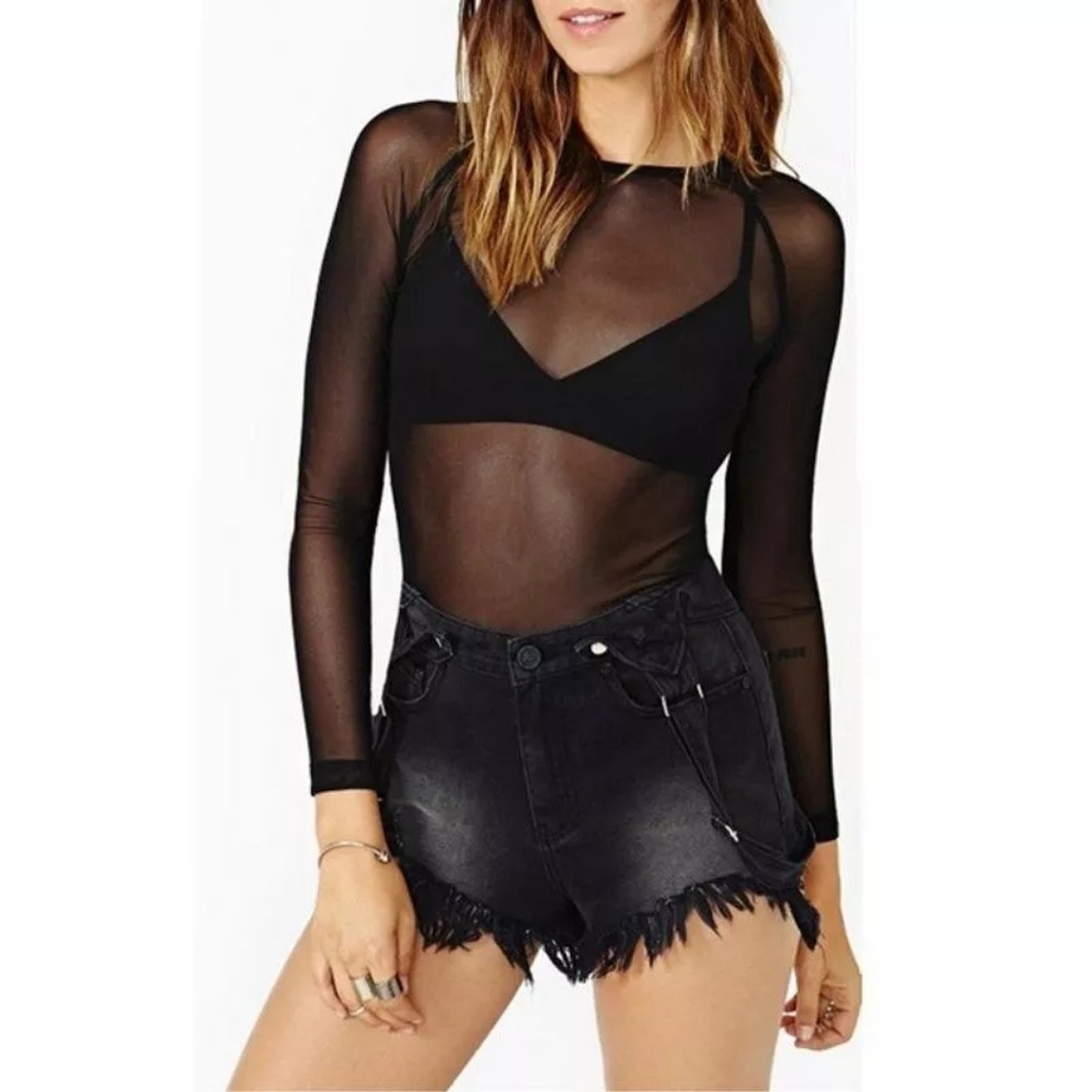CELEBRITY FAVORITE Sexy Mesh Black Top