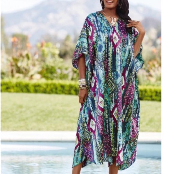 TRUE TO SIZE Prismatic Print Silky Long Caftan - Picture 4 of 4