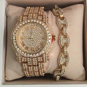 Men’s Gold Plated Luxury & Stylish Watch&Braclet