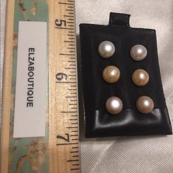 White, Peach and Lavender Pearl Stud Earrings - Picture 2 of 3