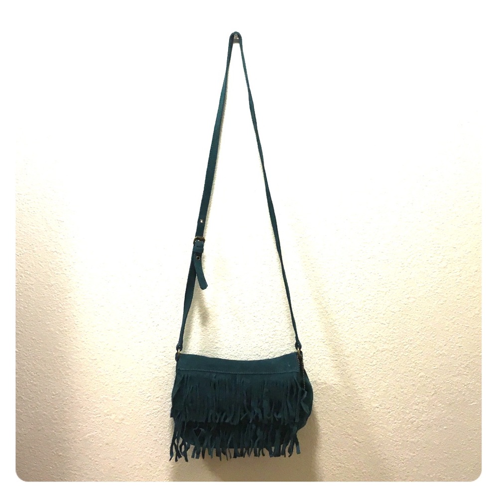 Teal suede tassel purse