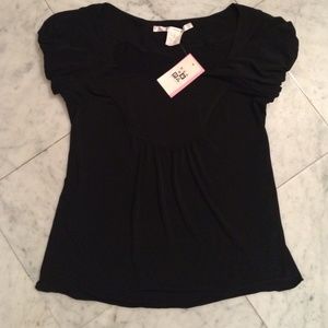 Max Studio short ruched sleeve top in black XS