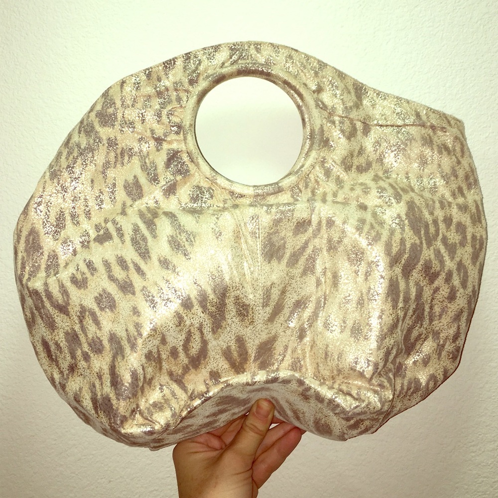 Gold cheetah print handbag